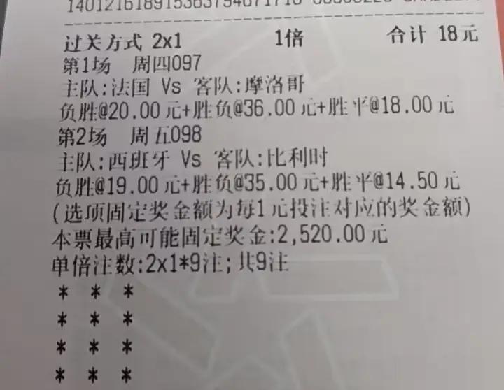 真是无语死了，两张彩票都毁在法国这场比赛了。三个选项都没有猜对法国这场，这运气