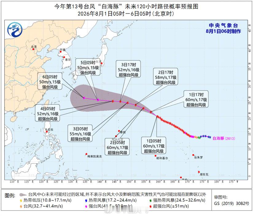 台风白海豚最新路径公布【超强台风“白海豚”8月5日前对我国海区无影响】预计5日前