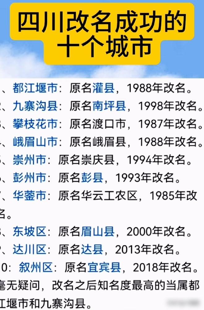 原来四川有这么多县改了名！改名这件事，我更在意的不是新名字好不好听，而是它能