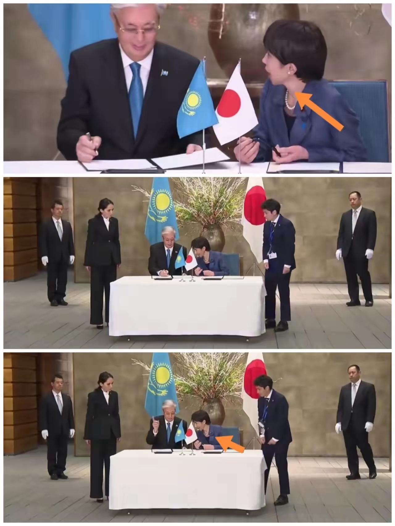 太尴尬啦。哈萨克斯坦总统托卡耶夫访问日本，双方签署合作协议时，日本首相高市早苗多