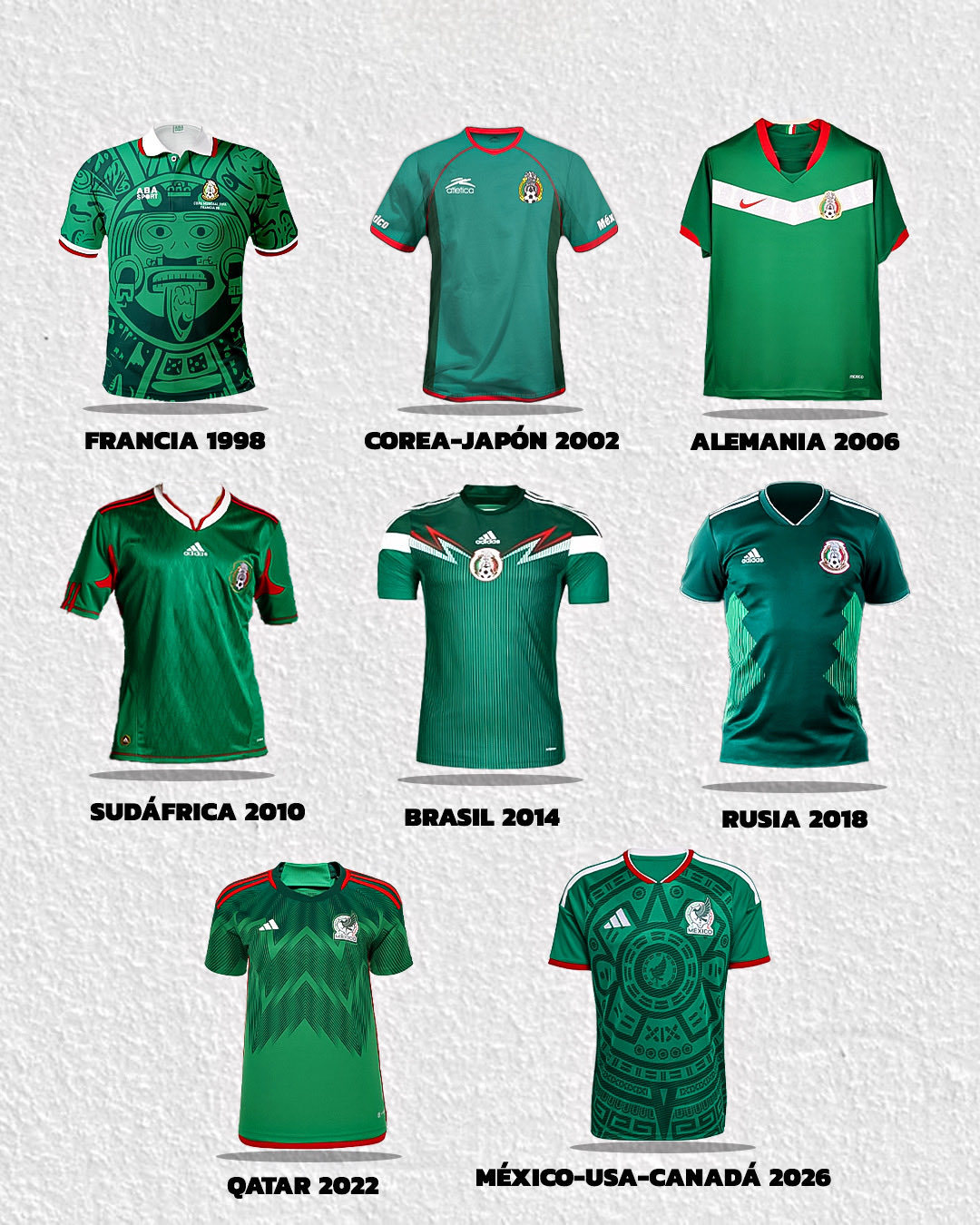 墨西哥的2026世界杯球衣，还是和最经典的98‘世界杯球衣相比，差了点意思[喵喵