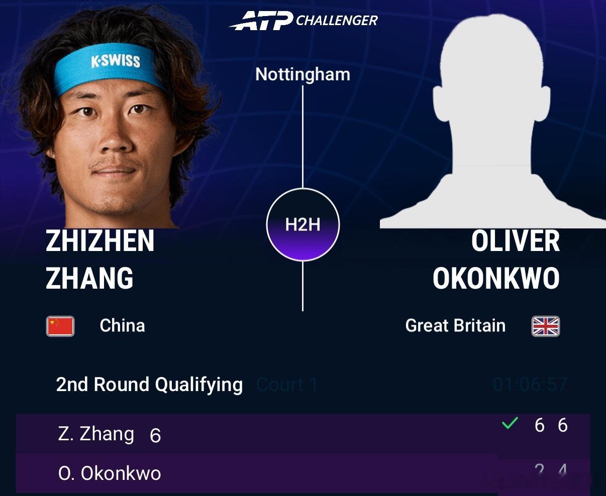 张之臻晋级正赛💪ATP挑战赛诺丁汉站资格赛决胜轮，张之臻以6-26-4击败