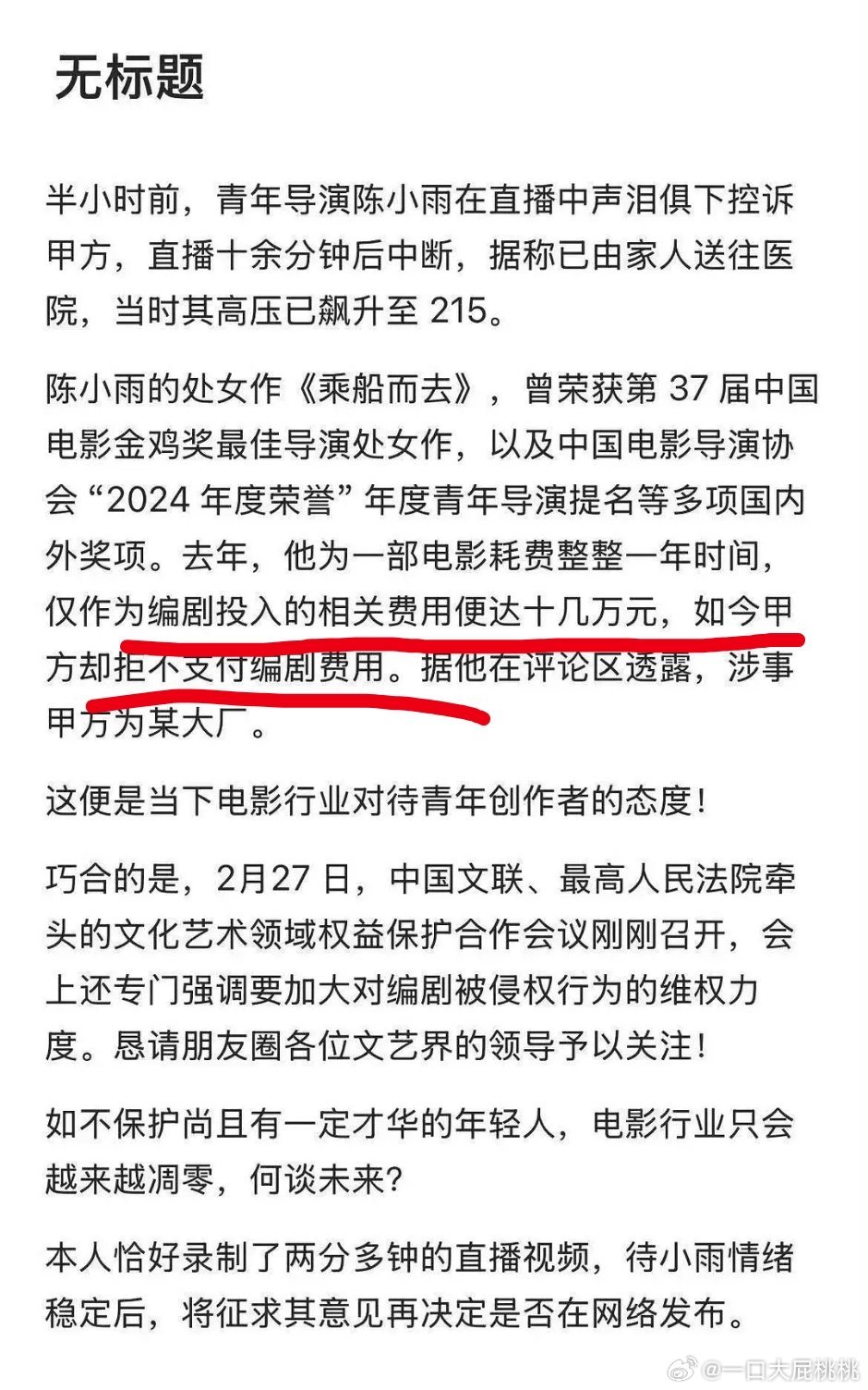 乘船而去的导演被某大厂坑了，都大厂了还欠人家几十万不给