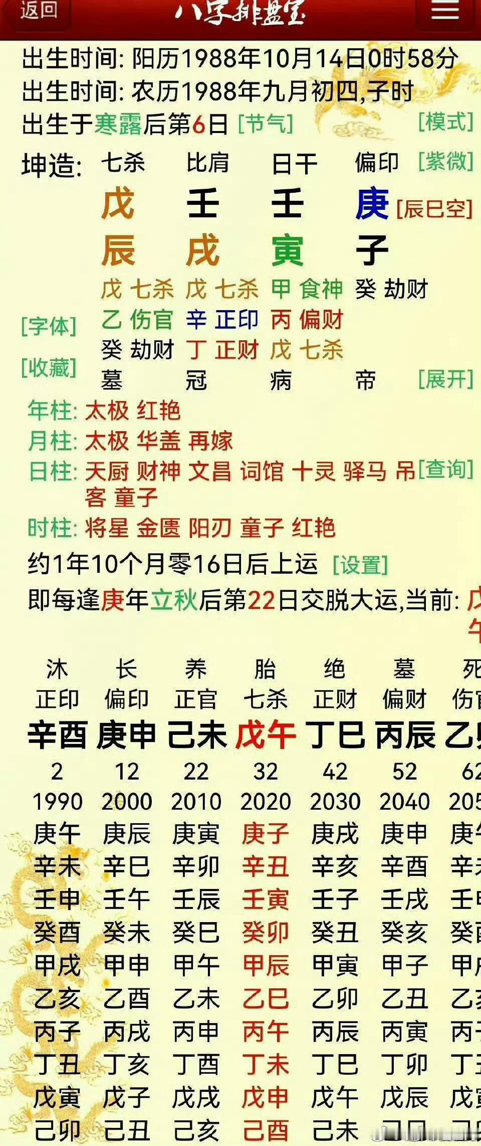壬水日主，戌月土旺当令，年干戊土七杀透干，时干庚金偏印透出，按杀印相生的框架对照