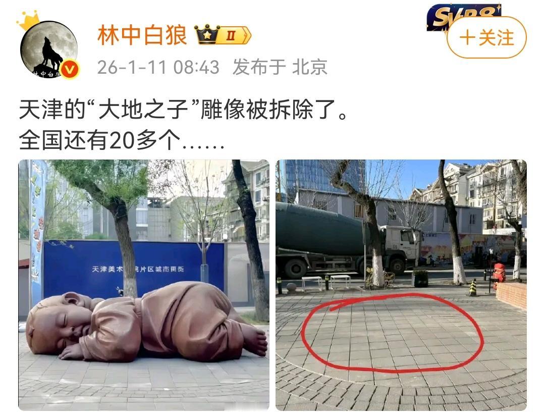 就应该拆除这些狗皮膏药。（图一）有网友贴图，在天津闹市区的某“大地之子”已经被