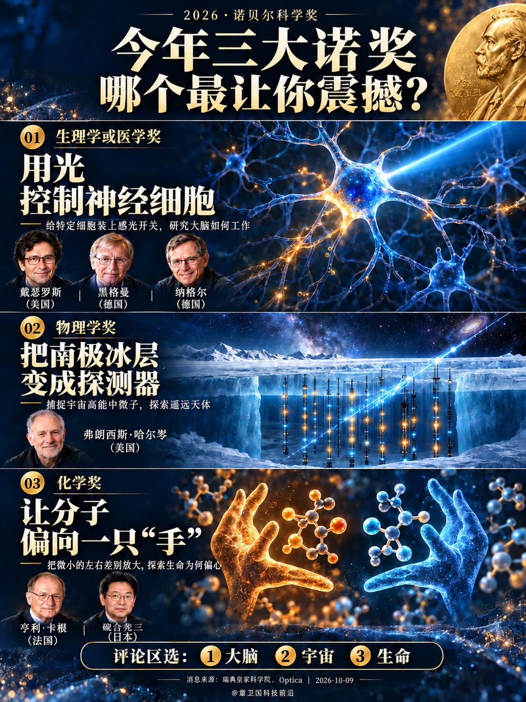 今年三大科技诺奖，哪个最让你震撼？2026年诺贝尔三大科学奖揭晓：用光...