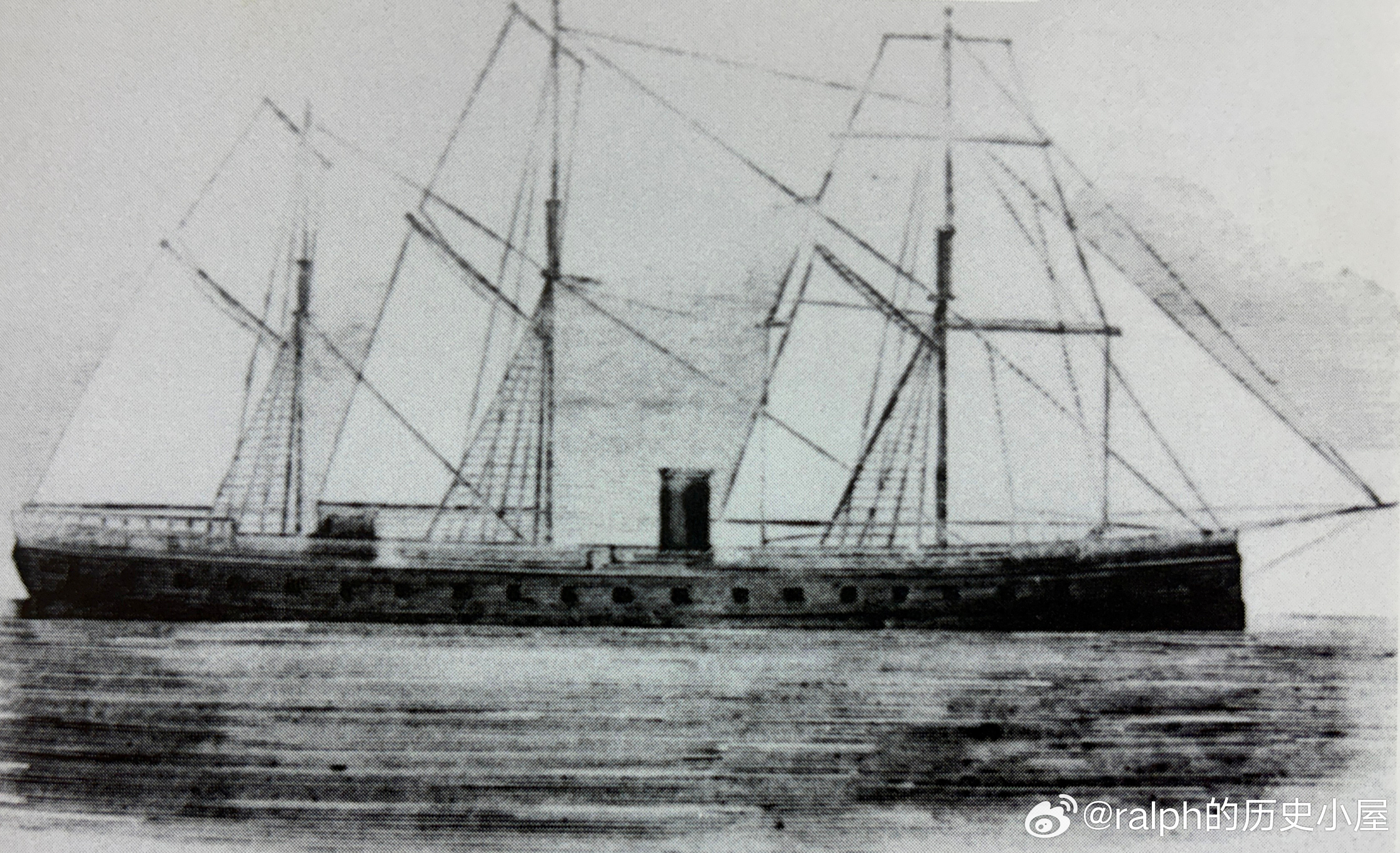 1860年下水的法国重型装甲护卫舰LaGlorie“光荣”号。该舰排水量563