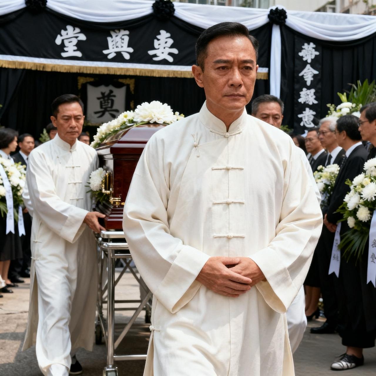 港星许绍雄离世后，葬礼现场传来让人动容的消息——欧阳震华亲自到场为老友扶灵。两人