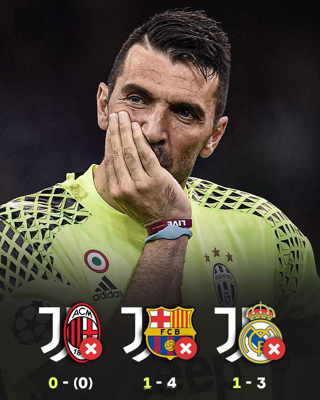 【胜负只是一时！传奇才是永恒】布冯职业生涯曾经3次代表尤文图斯出战欧冠决赛，全部