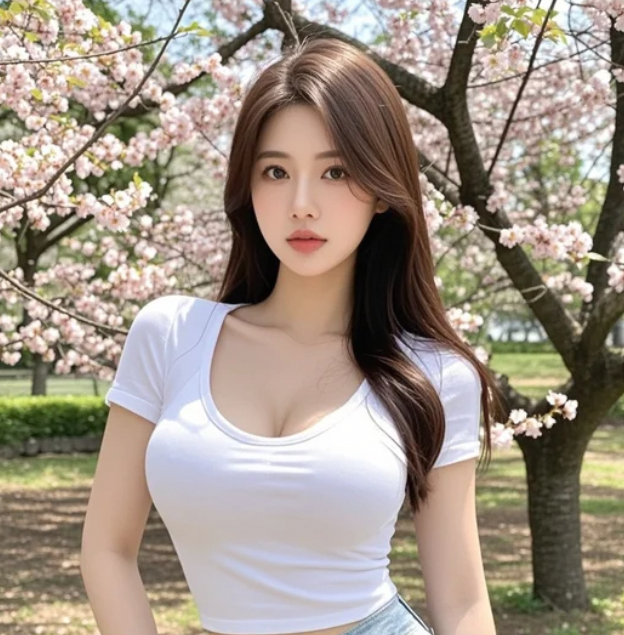 她走在樱花小道上，每一步都是诗意