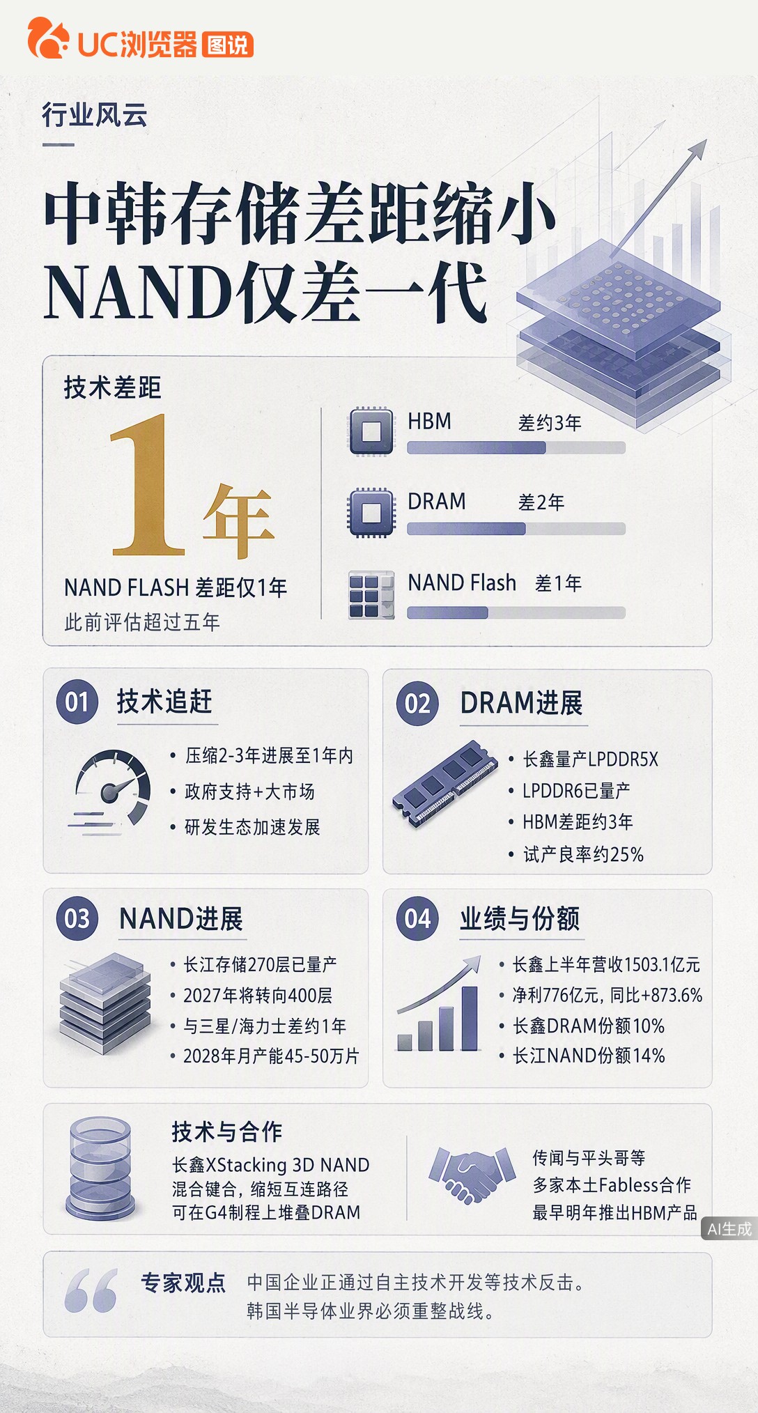 韩媒承认中韩存储差距缩至一代：NAND差1年、DRAM差2年。长鑫Q2营业利润率82%反超SK海力士