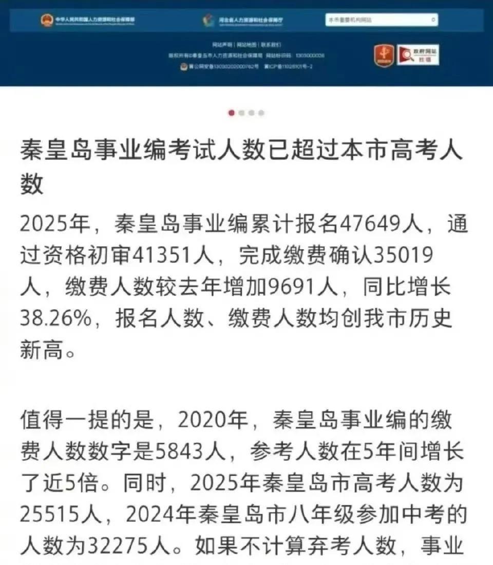 秦皇岛事业编报考人数超过本市高考人数！