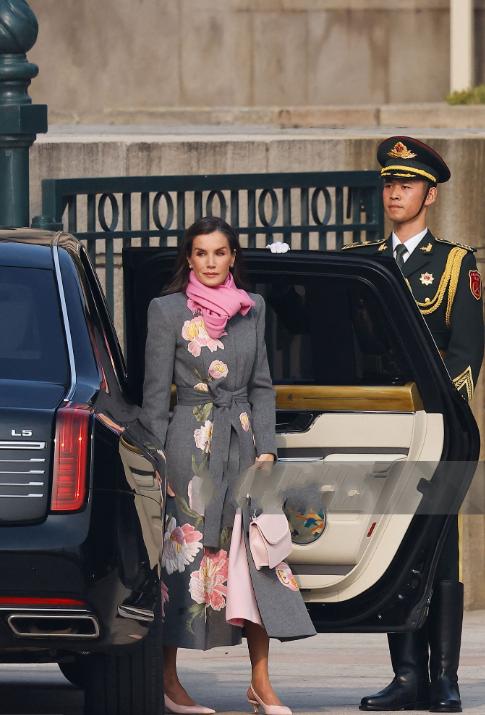 西班牙王后抵达人民大会堂，为她开车门的小哥哥帅如王室王子！11月12日西班牙王后