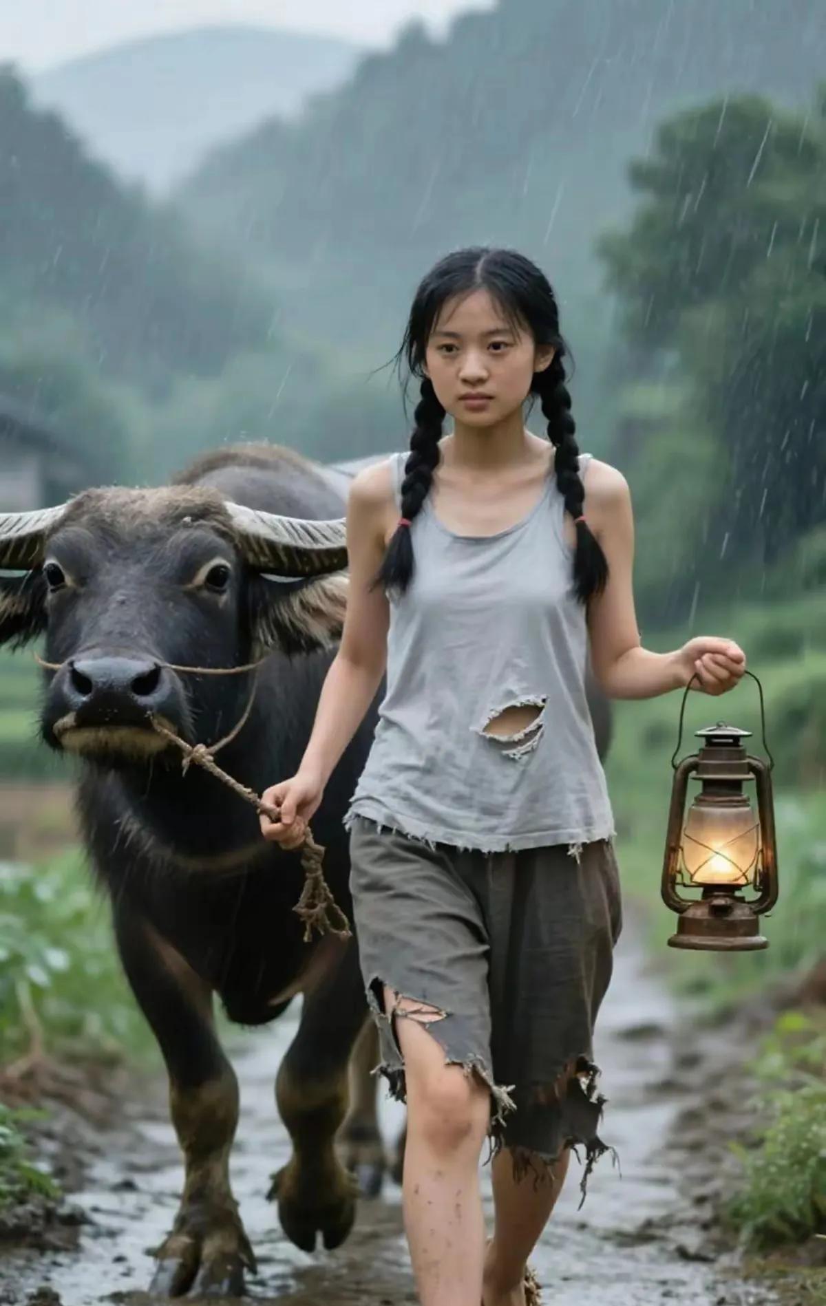 细雨滴答人生愁，马灯朦胧去放牛。家中奶奶已年迈，………………【坚强泥泞苦