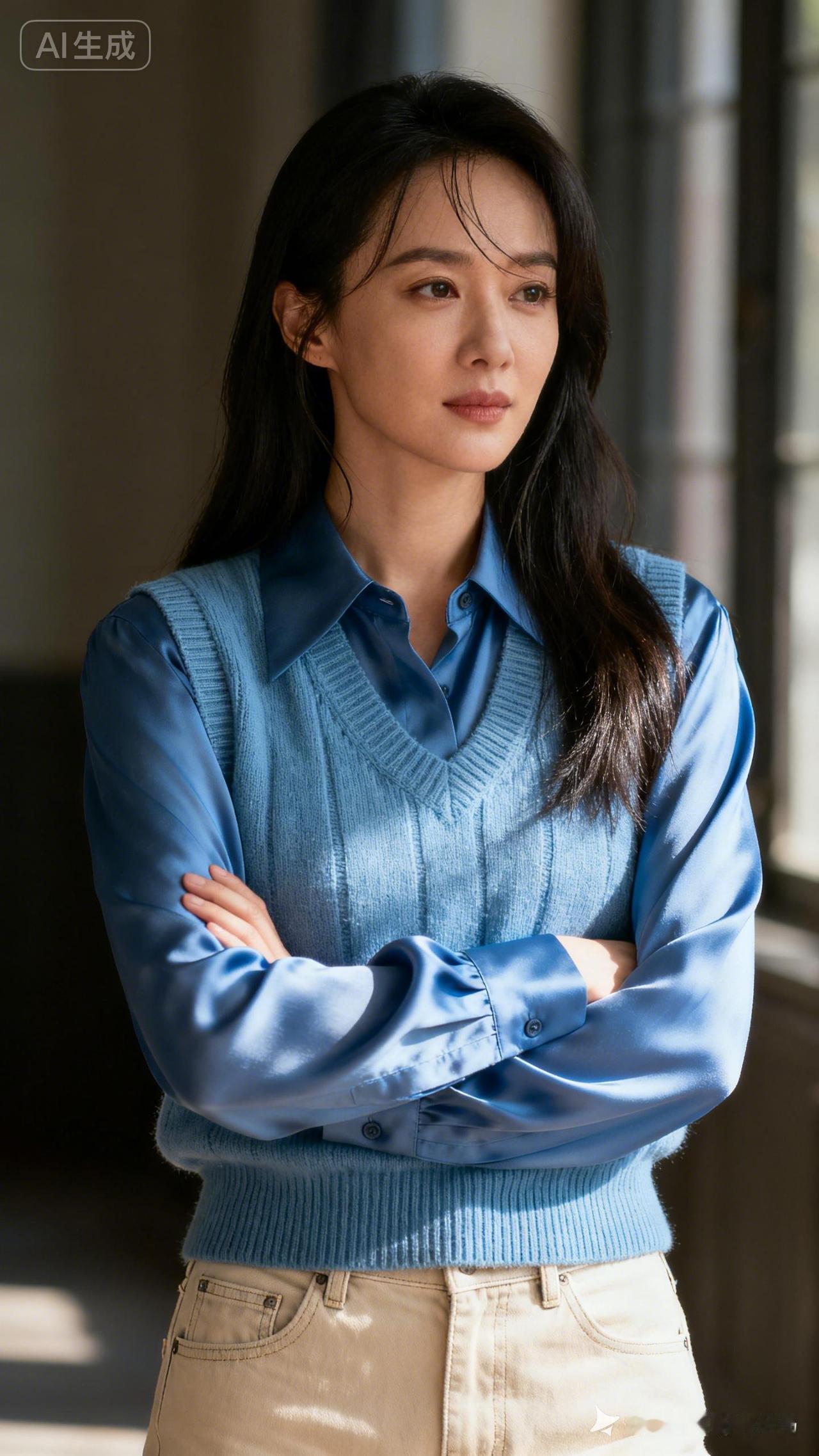 优雅蓝调，沉思的姿态，都市女性的魅力。