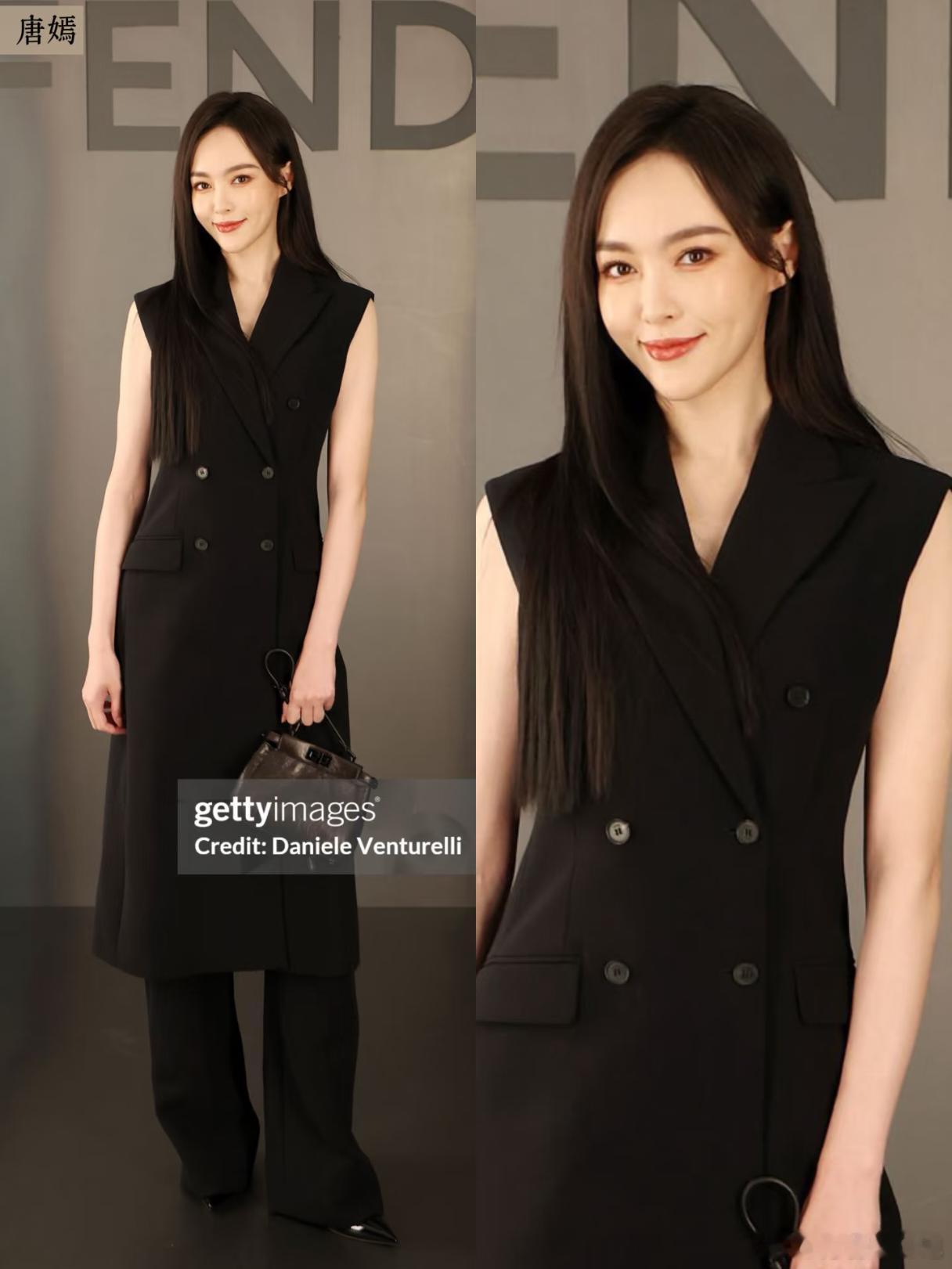 唐嫣、宋雨琦米兰时装周G社生图，唐嫣黑色无袖西装造型，宋雨琦一头红发好明艳！咱就