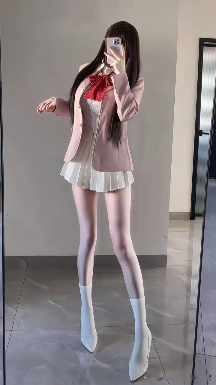 这套粉白学院风完美揉合了“甜辣元气感”——浅粉西装裹藏着软乎乎的温柔...
