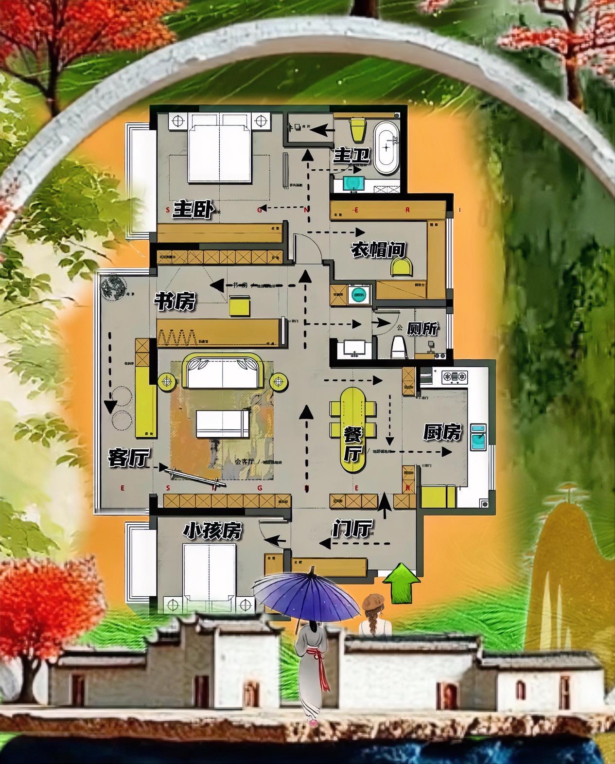 看吧，颜值才是王道，动线赢天下，布局用绳子牵着两个半洄游，138㎡学的有模有