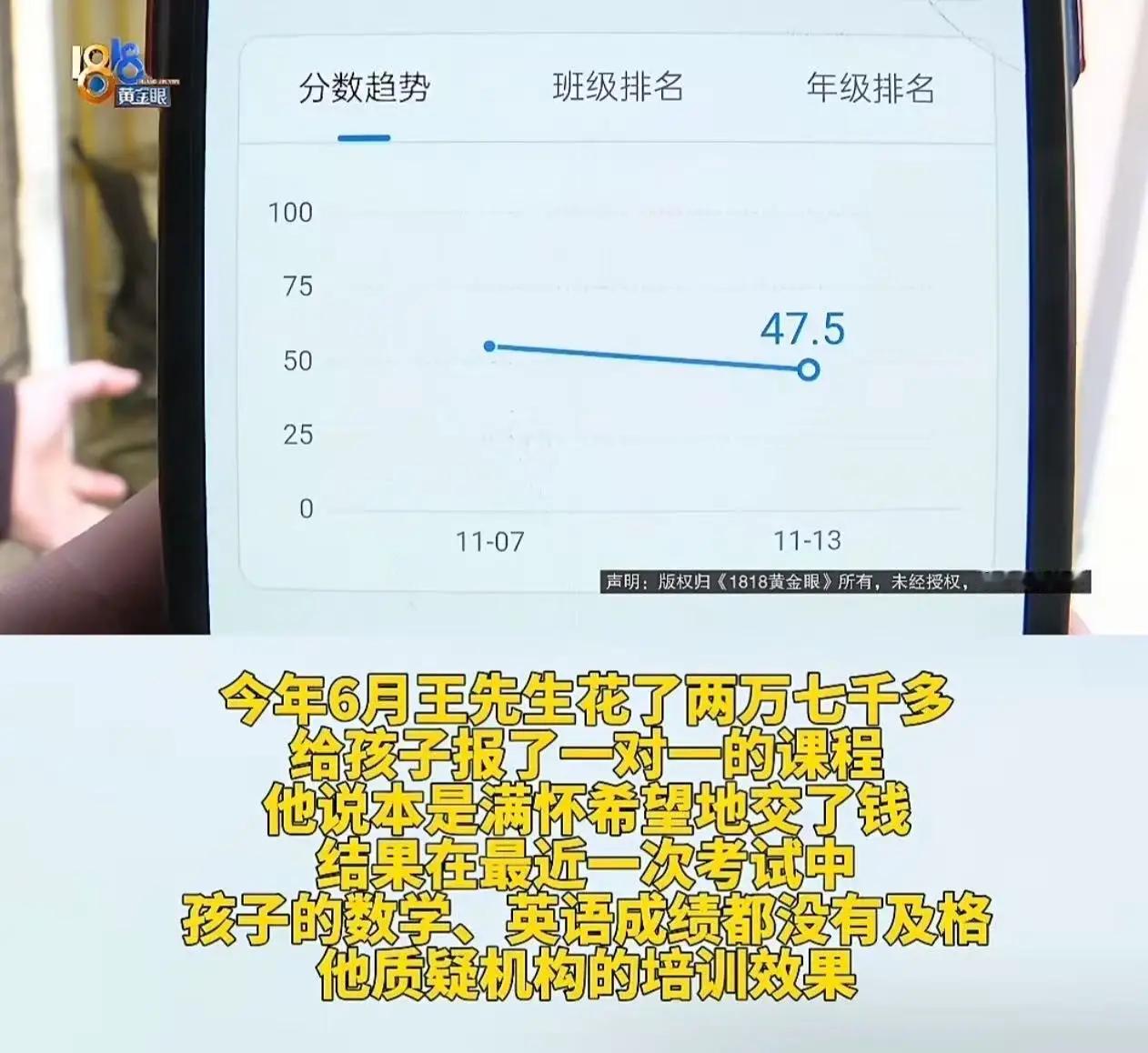 浙江杭州，男子交了2万7给孩子一对一补习，结果英语考了55，数学考了4