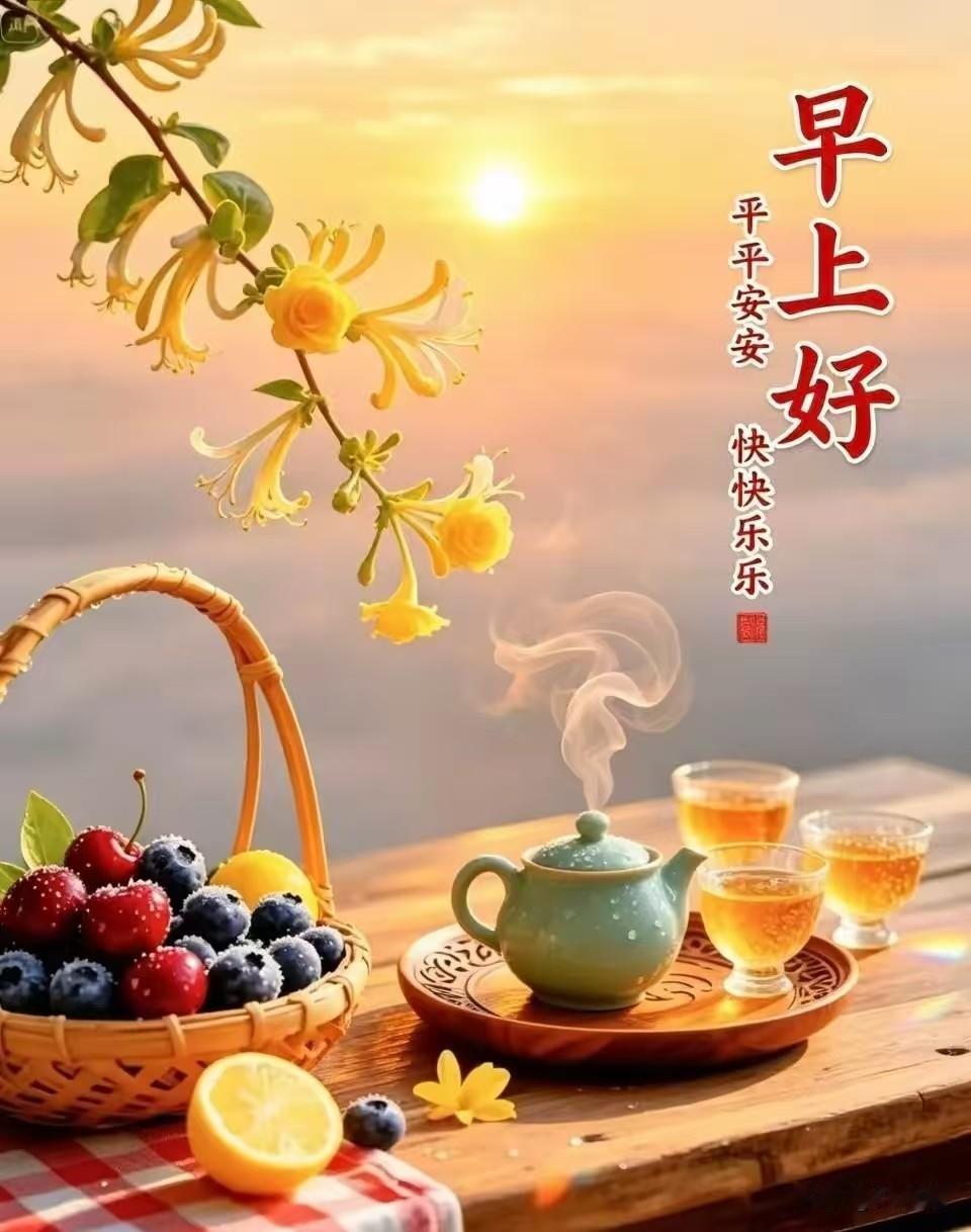 [比心]早安心语[比心]晨光破晓映轩窗，宿雾初收草木香。翠柳摇风添雅趣，红桃