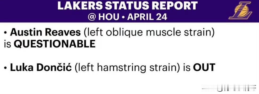 湖人要完蛋了！！！里夫斯明天G3可能要打！根据湖人官方今天早些时候发布的球队