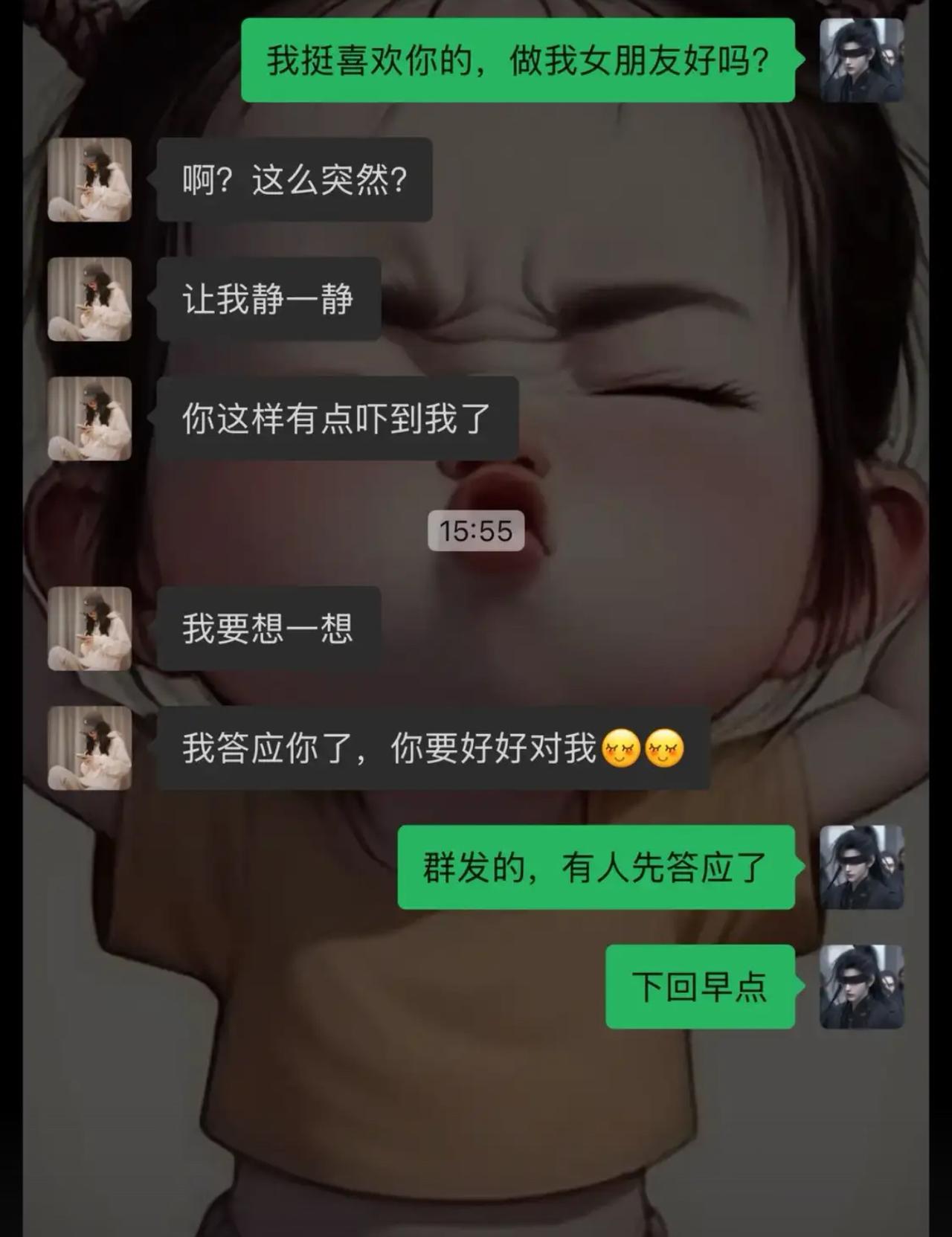 男生突然一句表白，女生当场人都懵了。从“太突然了”到“让我静一静”，内心小鹿乱撞