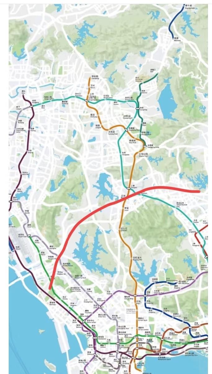 深圳13号线，我还想着西到东要绕一圈来着，一看有虚线原来是城际[捂脸哭]