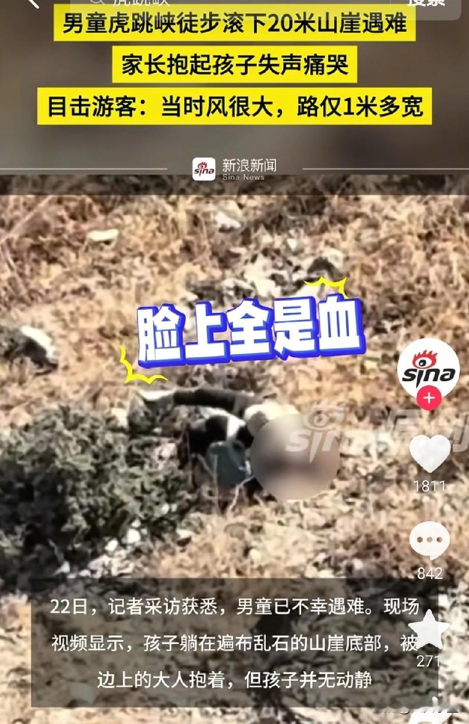 虎跳峡坠崖小男孩已经去世了，当天下午，医护人员赶到现场时就发现孩子已无生命体征，