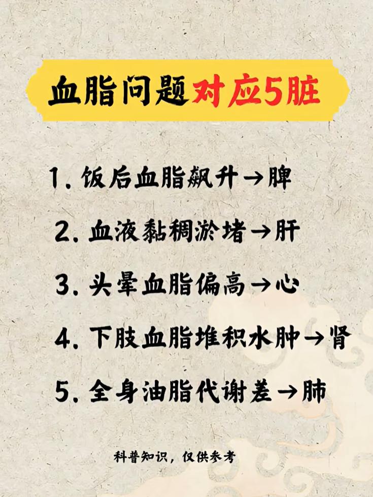 从中医角度看血脂问题，分别对应哪五脏