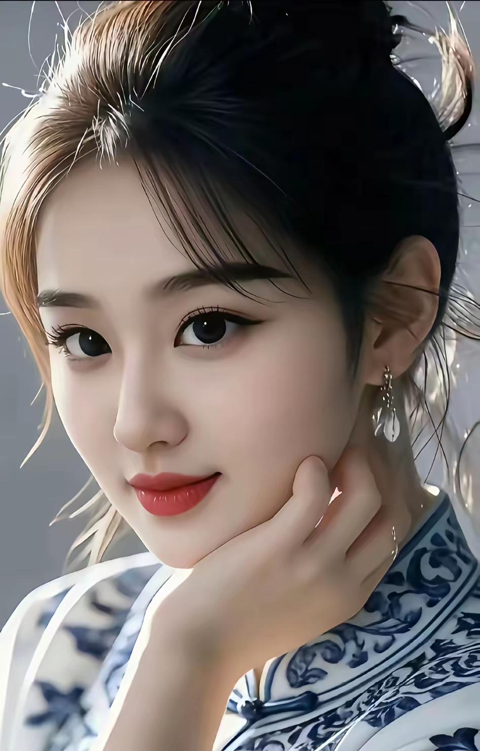 温柔少女，蓝白相间，优雅动人