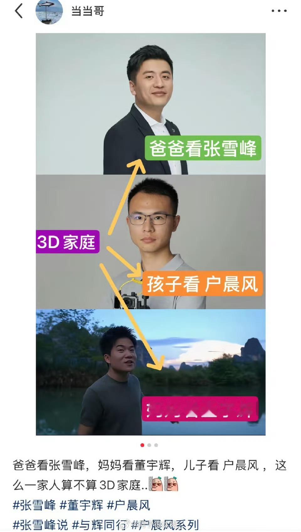 爸爸看张XF，妈妈看董YH，儿子看户CF3D家庭​​​​