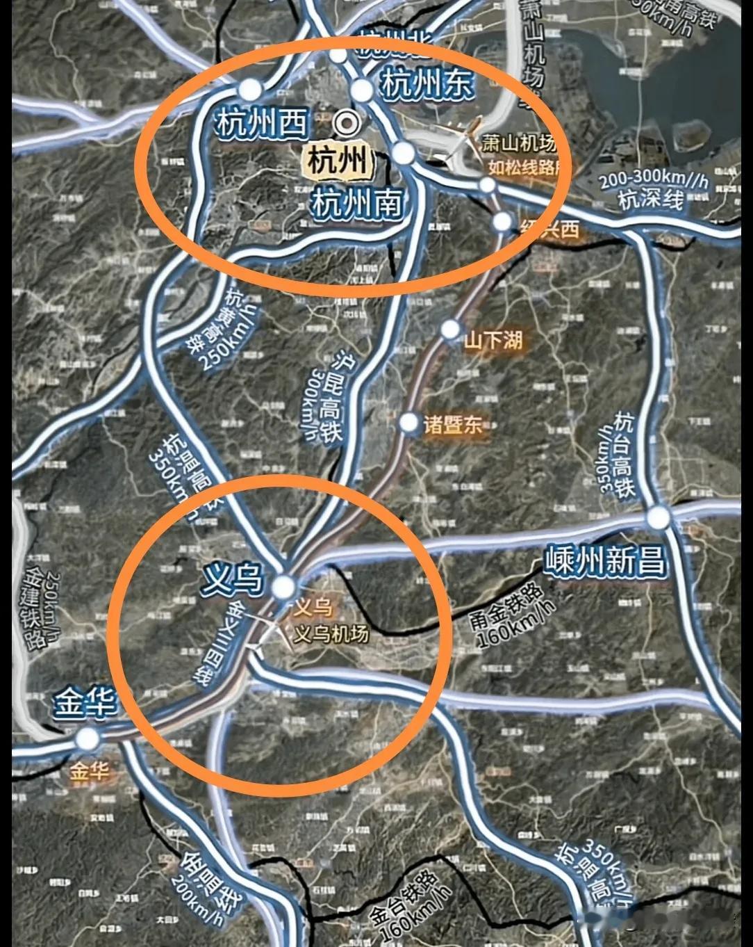 这样看，义乌市的确是浙中区域最大的交通枢纽，而且义乌市的地理交通位置甚至比杭州还