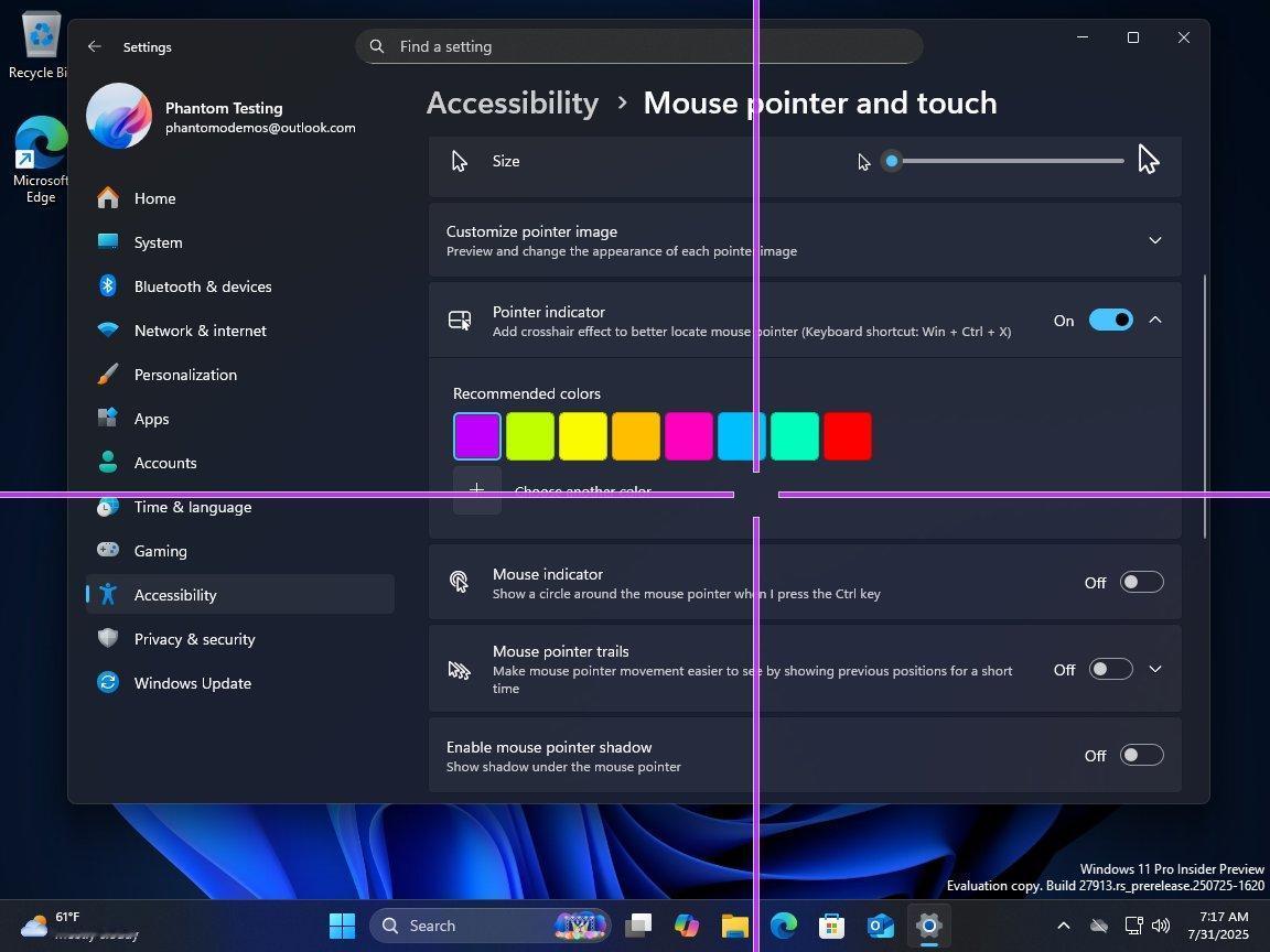 Win11隐藏功能“鼠标准星”回归测试，普通用户也能立即用上Win11系统