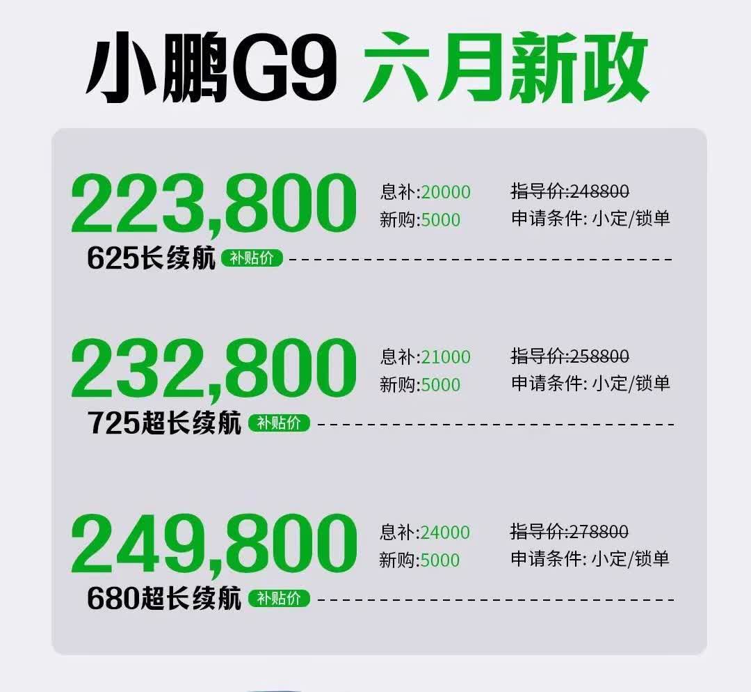 小鹏G9六月新政