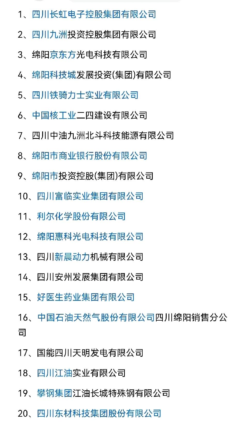 四川绵阳前50的企业排行榜，利尔化学和惠科没进前10？绵阳发布了绵阳境内排名前