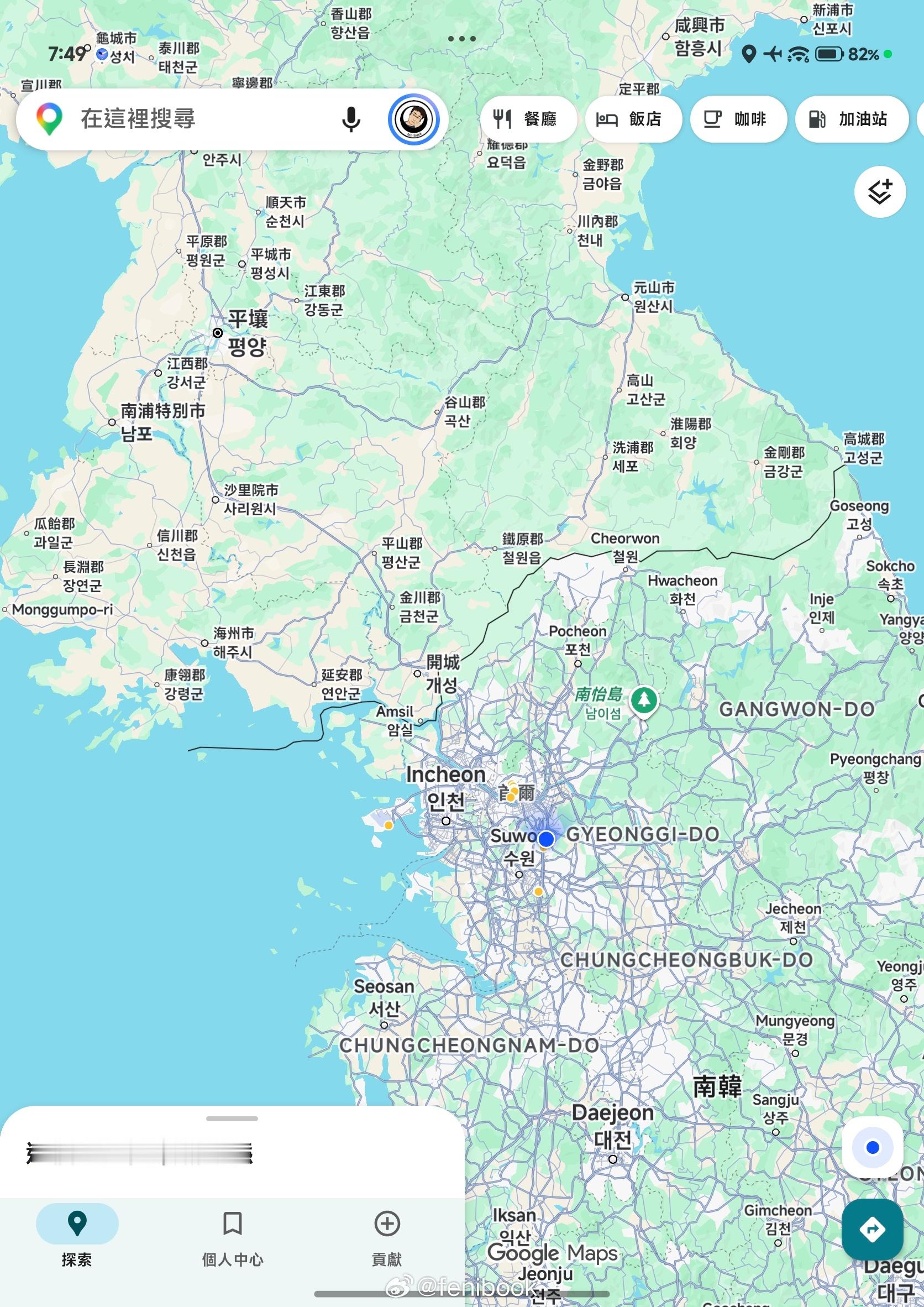 很神奇，地图上，北韩地名都是中文，南韩则是英文，为啥[doge][doge][doge]​