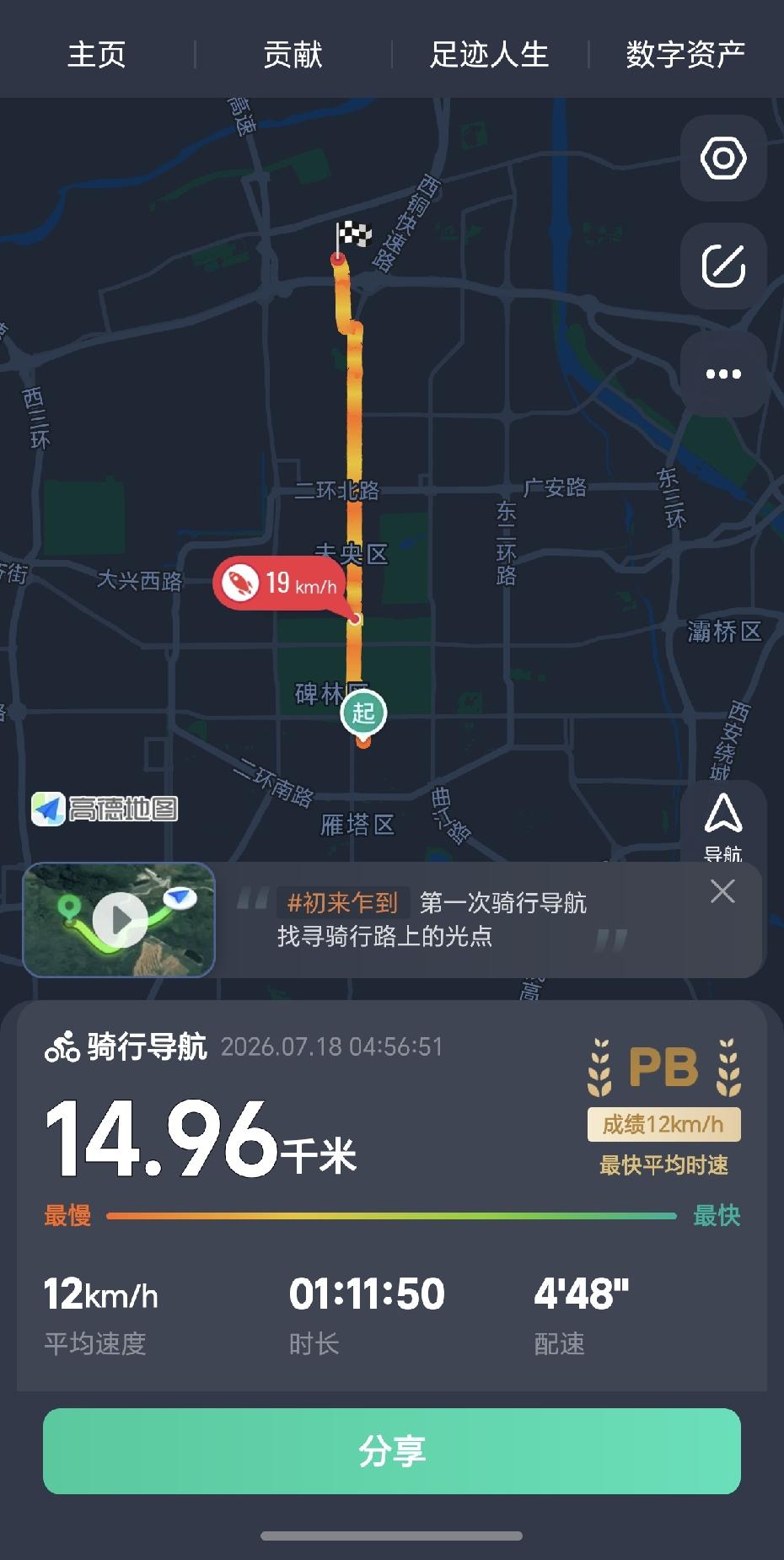之前发了一个为省钱凌晨4点50左右从西安永宁门骑行到西安北站赶高铁的头条火了🔥