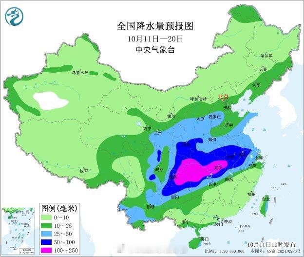 气象观察团未来，长江中下游地区的降雨会越来越多，长江中游附近累计降水量大，不少