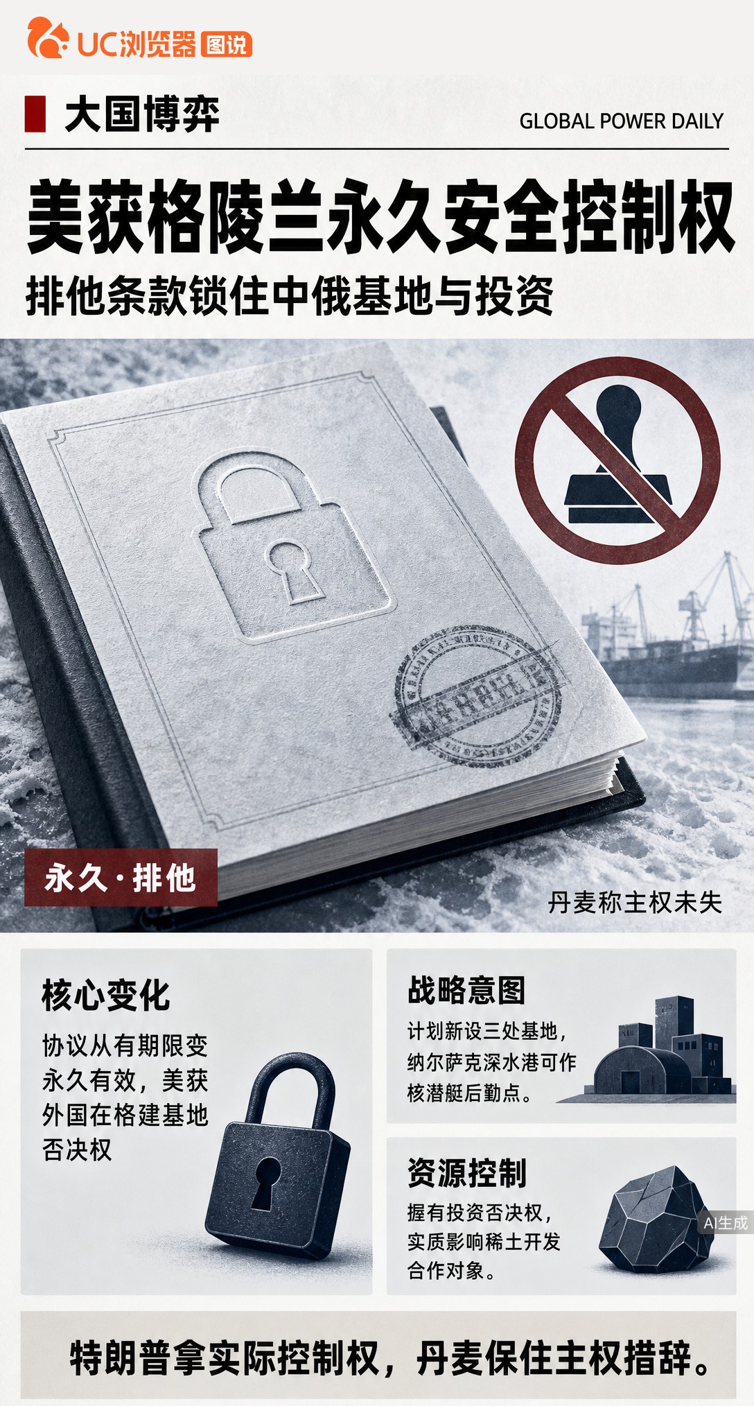特朗普宣称拿下格陵兰永久控制权，丹麦却强调主权未丢。协议没公开，但美方已锁死中俄驻军与投资否决权，北