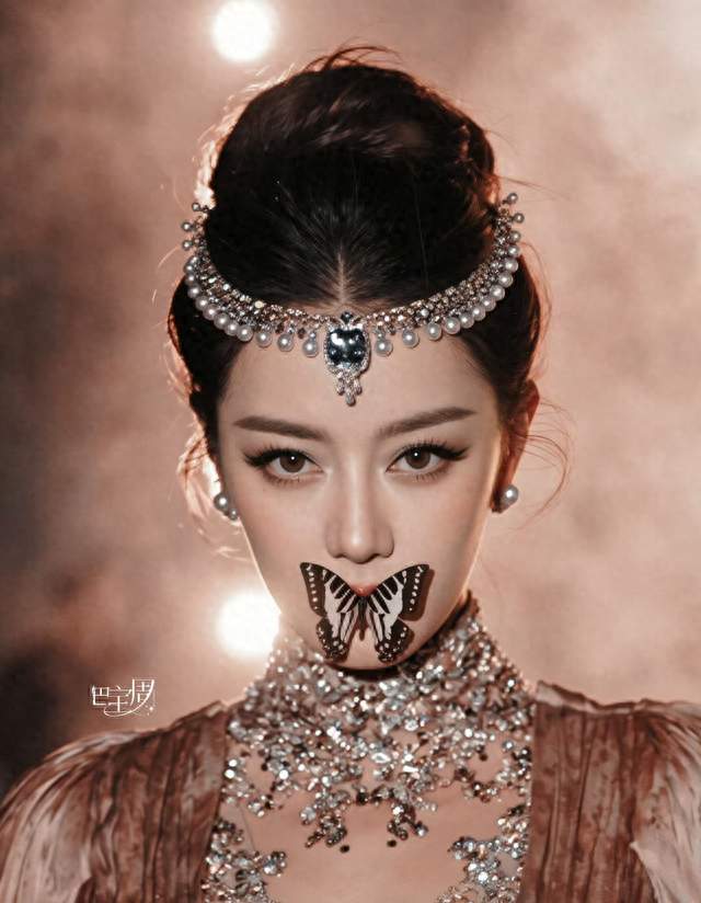 #迪丽热巴嘴上叼着蝴蝶# 红毯封神! 嘴衔蝴蝶满钻高定氛围感拉满
