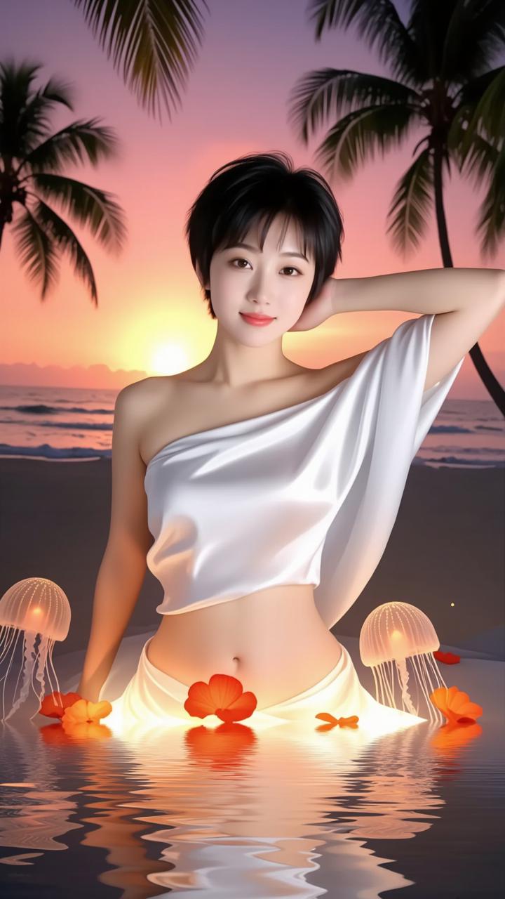 海边的梦幻少女，温柔的海风轻拂，感受大自然的美好。🌊💙🌺