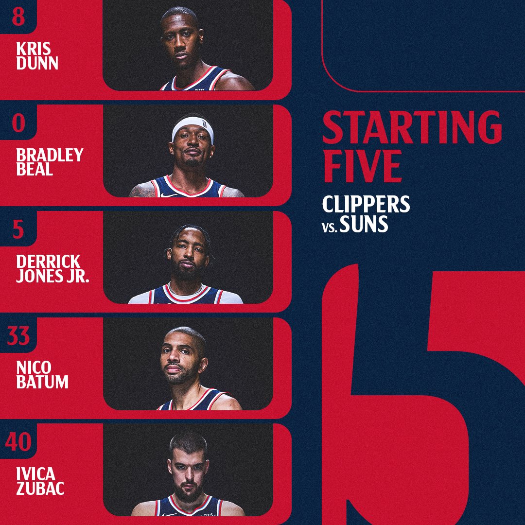 快船官方: 邓恩、比尔、琼斯、巴图姆与祖巴茨首发