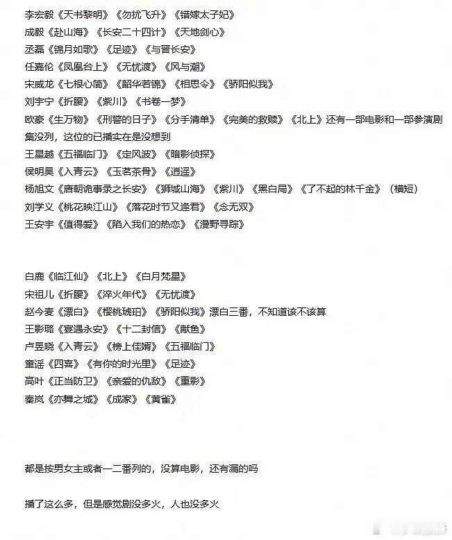 今年一年三部的主演名单，感觉谁赢了？成毅？白鹿？还是侯明昊卢昱晓？