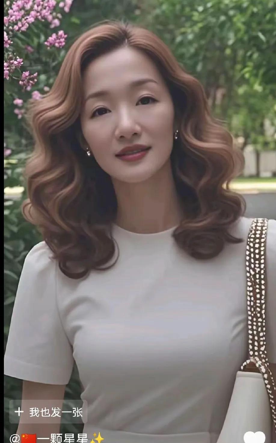谢浩男妈妈这样打扮好漂亮，妥妥的女总裁啊！大波浪的卷发，精致的妆容比那个郑