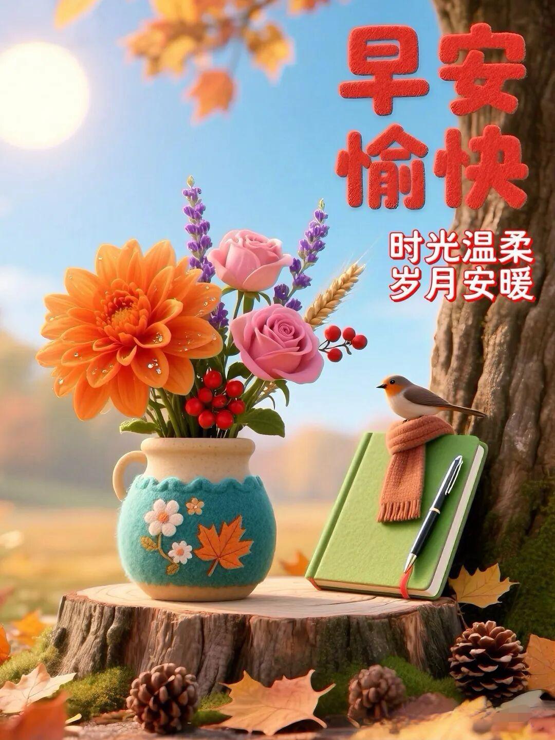 早安愉快，时光温柔，岁月安暖。🌸📖🐦