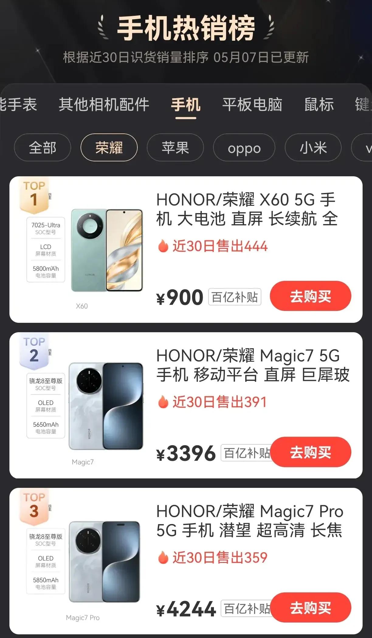 🔥【荣耀手机销量大地震！TOP10黑马杀疯了】🔥📌**冠军宝座*