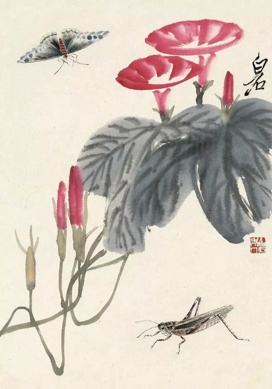 齐白石《虫草册页》。花果草虫，是齐白石的“绝活”。其画法包括工、写和兼工带写