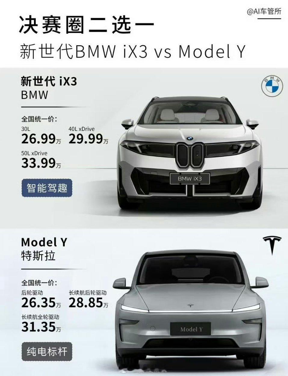 特斯拉ModelY和宝马新世代iX3你怎么选?我选宝马，各方面体验目前都要领