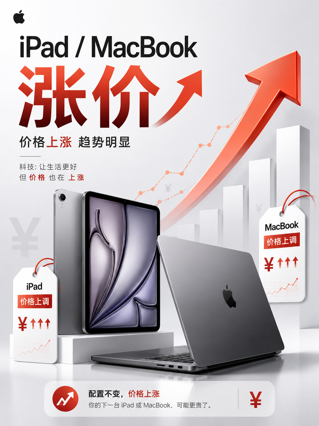 苹果iPad和MacBook涨价苹果官宣涨价了，Mac、iPad全线上调。原因