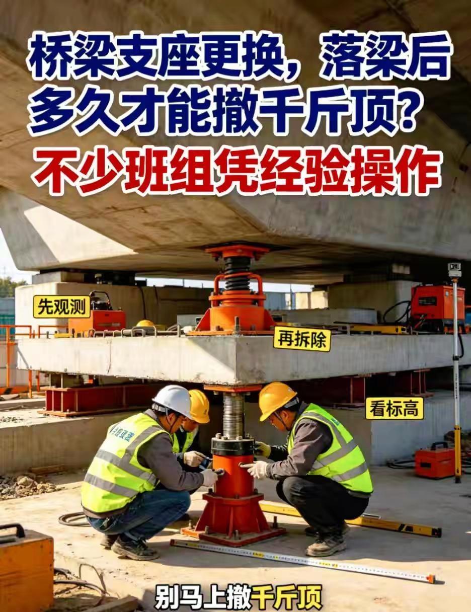 桥梁支座更换落梁后多久才能撤千斤顶？不少班组凭经验操作桥梁支座更换，落梁后多久才